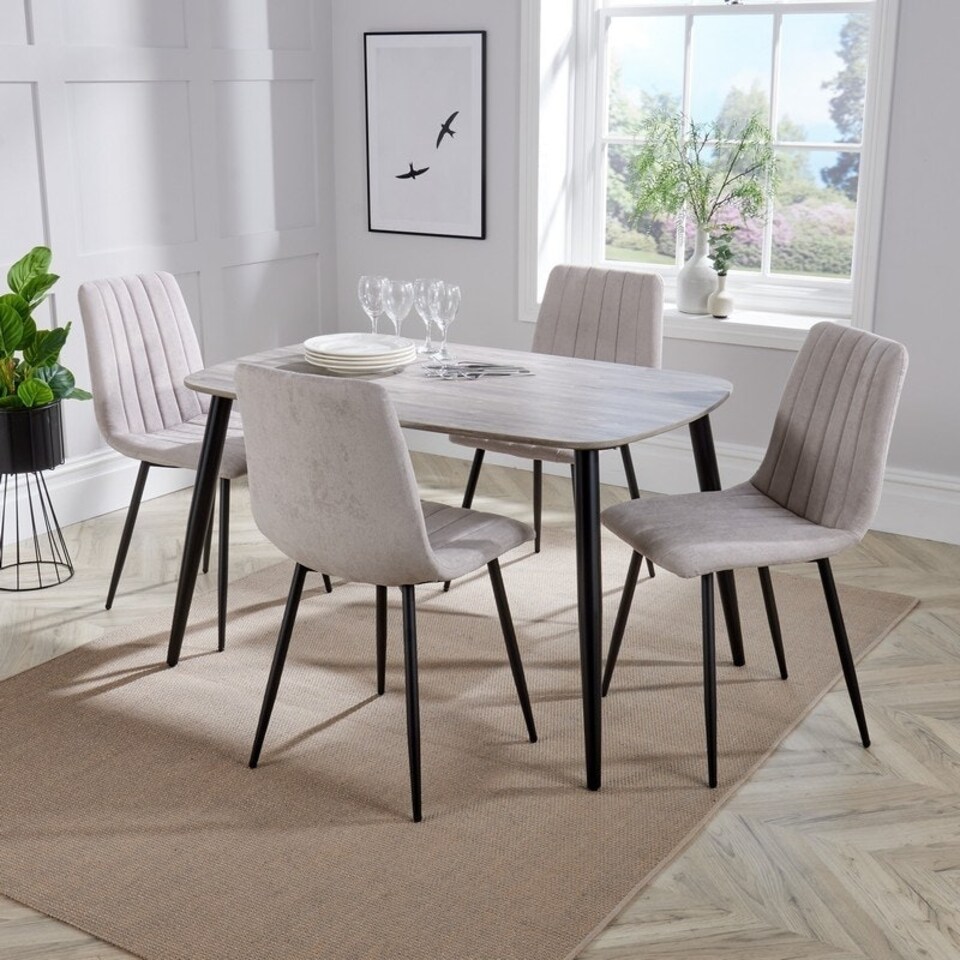 image 1 of Aspen Tapered Legs Rectangular Dining Table with 4 Dining Chairs - Grey Oak/Black - Flat Packed Grey