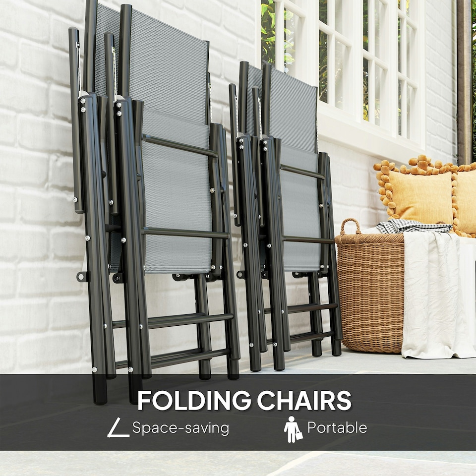image 1 of Outsunny 5 PCs Garden Dining Set, Folding Chairs and Metal Top Table Grey