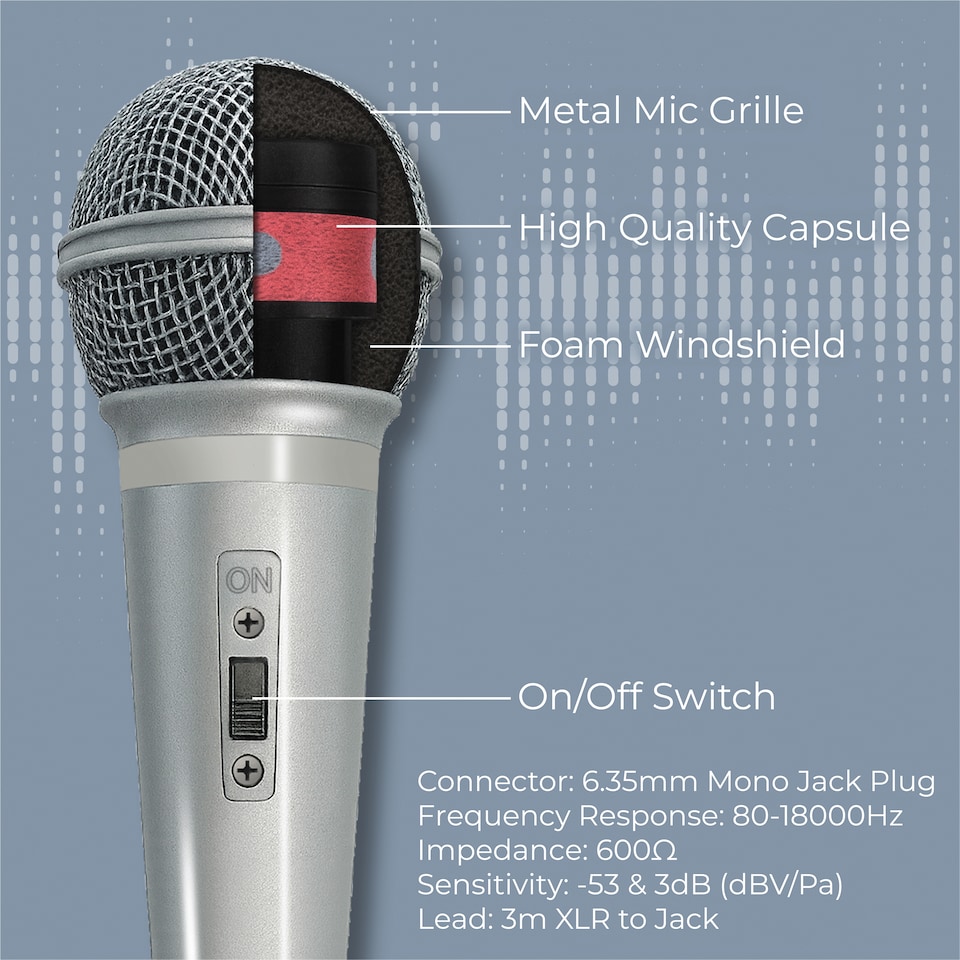 image 1 of Soundlab Dynamic Vocal Microphone With Fixed 3m 6.35mm Jack Lead Silver