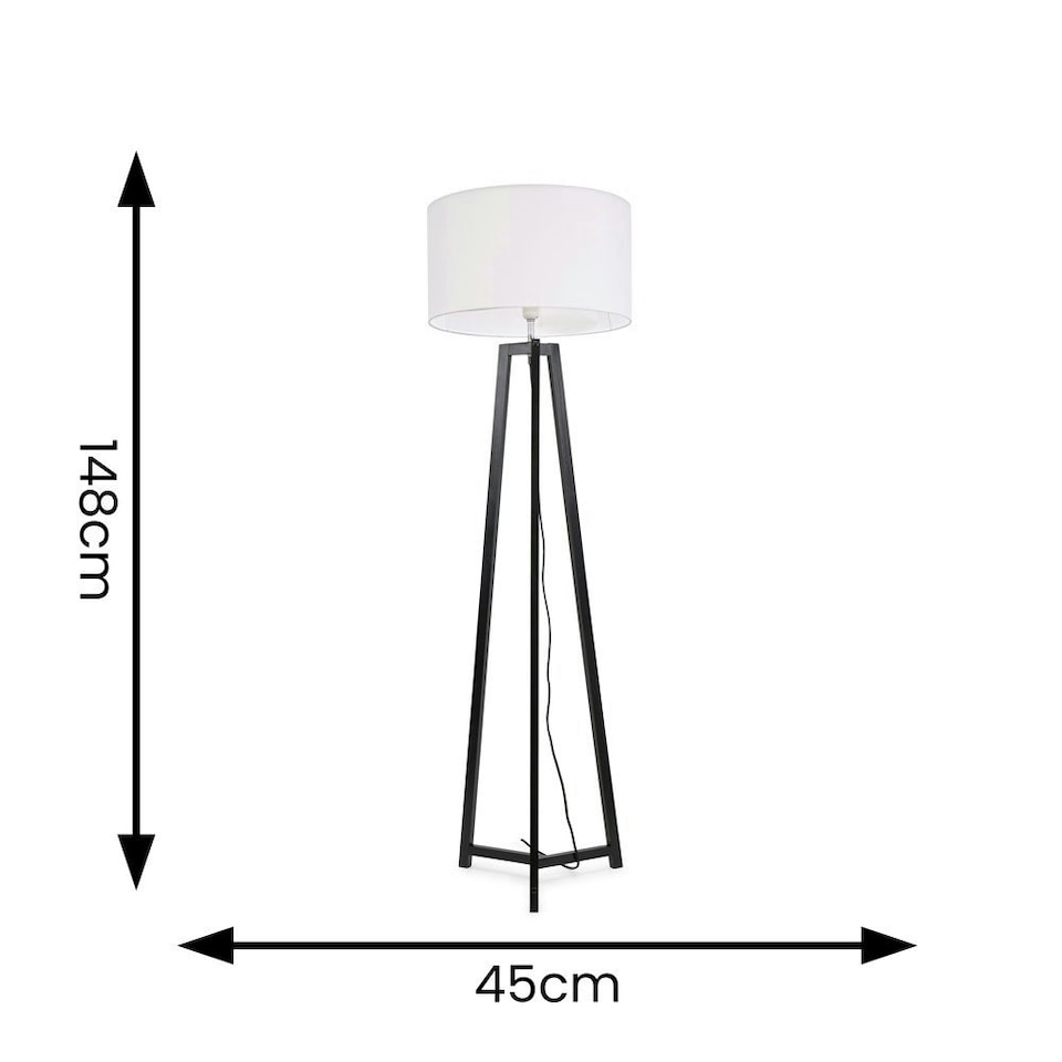 image 1 of ValueLights Lottie Black Wood Tripod Floor Lamp with White Fabric Drum Shade | White