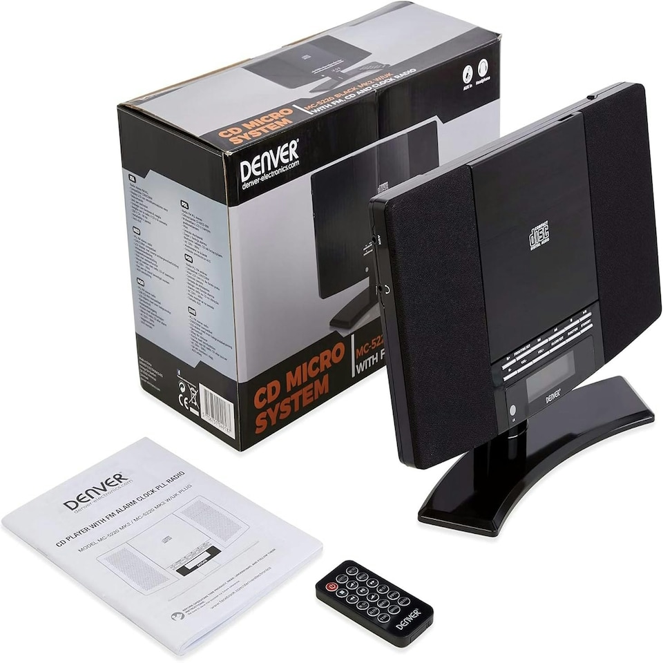 image 1 of Denver MC-5220 CD Player For Home HiFi System - CD Player With Speakers & Radio - Mains Power, Clock Radio, Remote Control, Desktop Stand/Wall Mounted CD Player