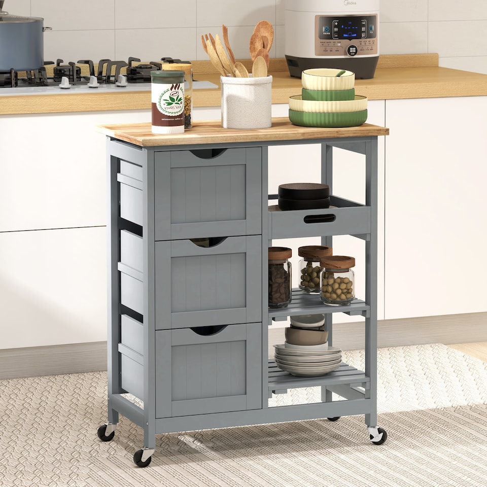 image 1 of HOMCOM Rolling Kitchen Island Cart, Bar Serving Cart on Wheels Grey