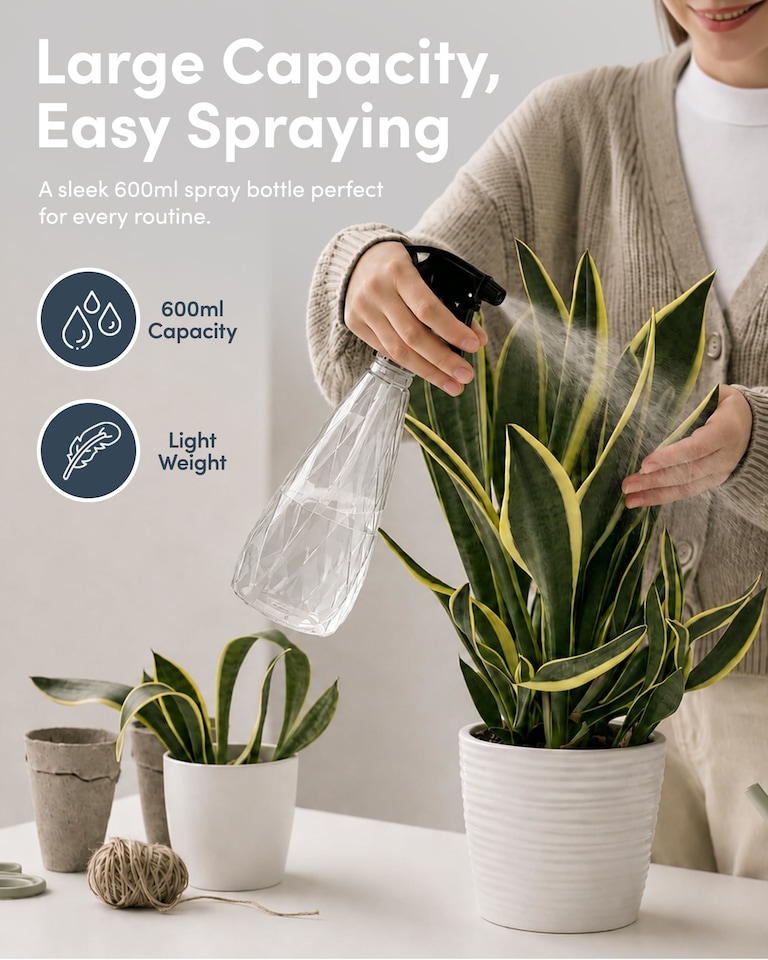 image 1 of Keplin 600ml Water Spray Bottles 2 Pack Adjustable Mist Nozzle for Plants