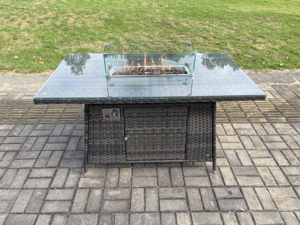image 1 of Fimous Garden Patio Furniture Wicker Rattan Gas Fire Pit Table and Sofa Chair set with Side Table 2 Small Footstools