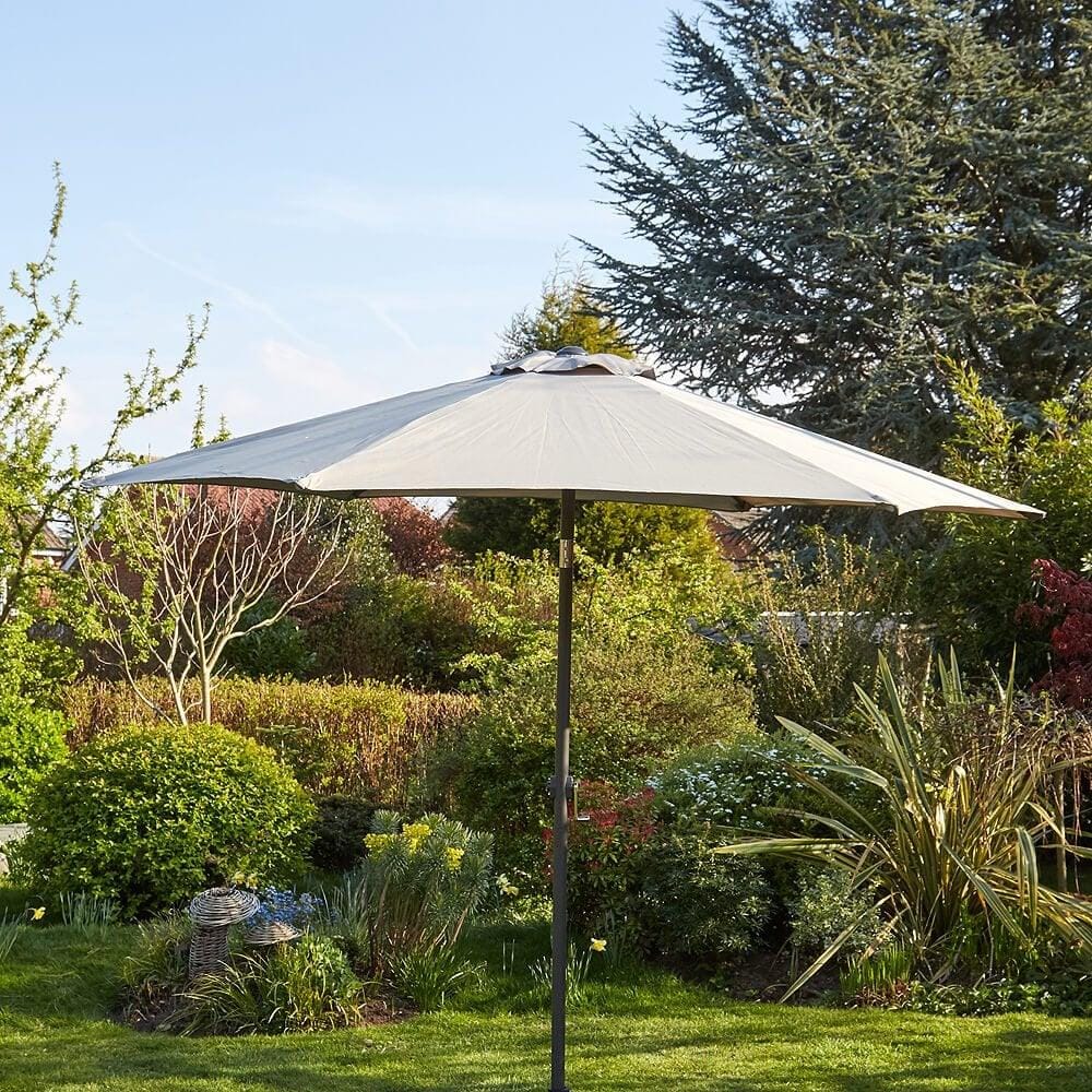 Garden Parasol 2.7 Metre Patio Shade Rust Proof Aluminium Pole Crank Tilt | Grey