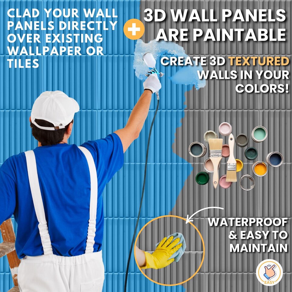 image 1 of NOVECRAFTO Decorative 3D Wall Panels (50cm x 50cm) 3D Fluted Line Design PVC Cladding Panel | Grey | Matte Grey | M | 6