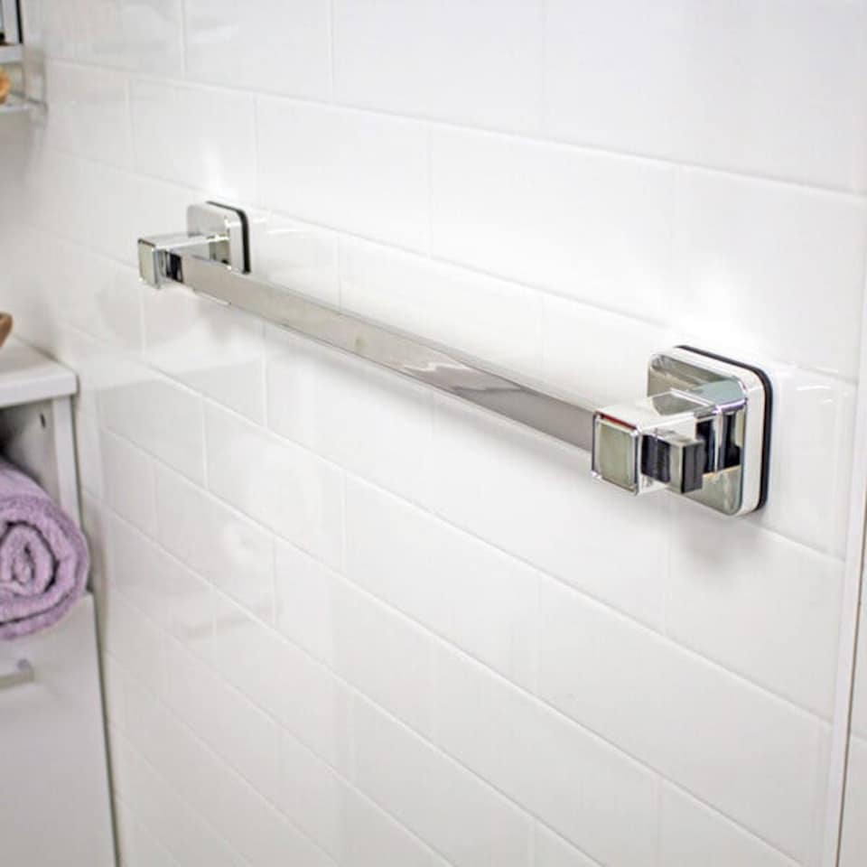 image 1 of Showerdrape Pushloc Stainless Steel Suction Wall Mounted 43cm Towel Rail | Silver | Chrome | 1