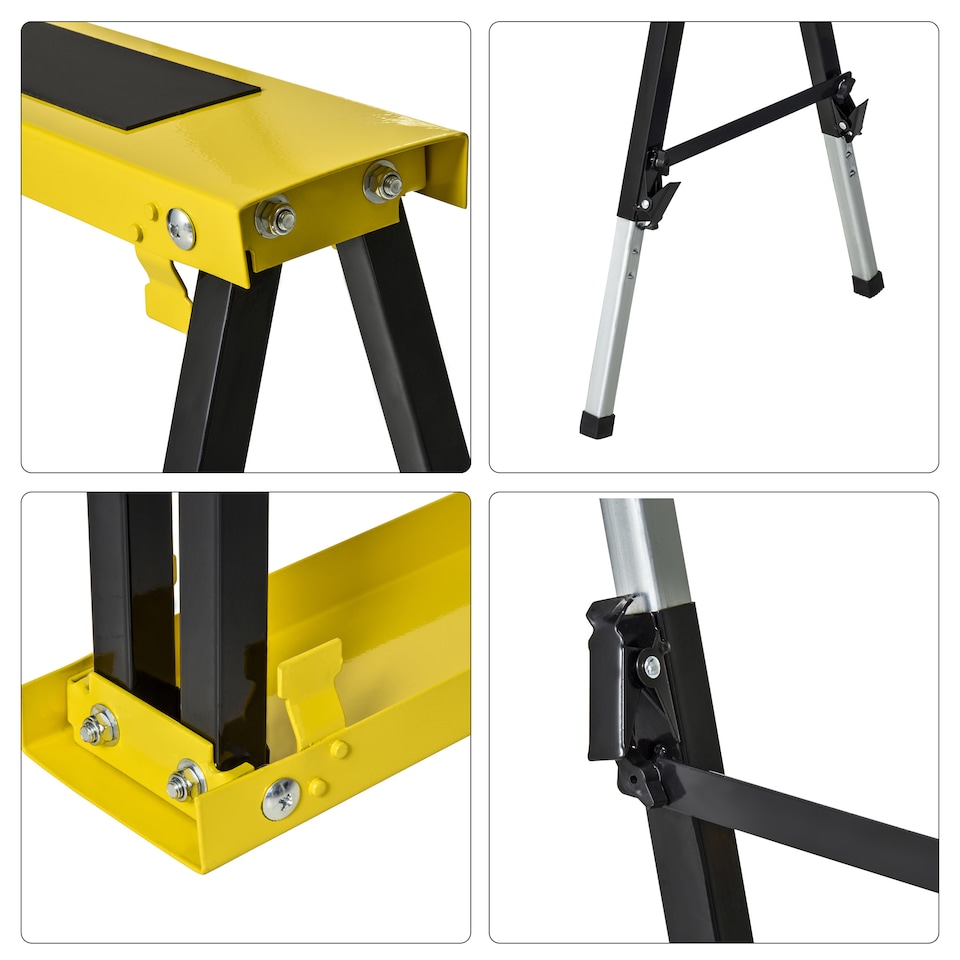image 1 of DURHAND Set of 2 Folding Saw Horses Steel Frame w/ Anti-Slip Platform Handle DIY | Yellow | Yellow and Black