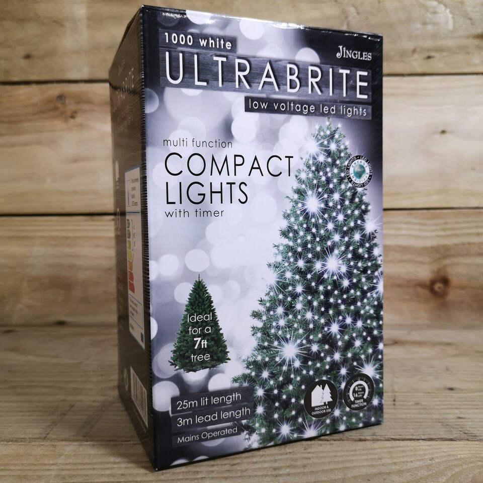 image 1 of 1000 LED 25m UltraBrite Multi Function Christmas Tree Lights With Timer in White