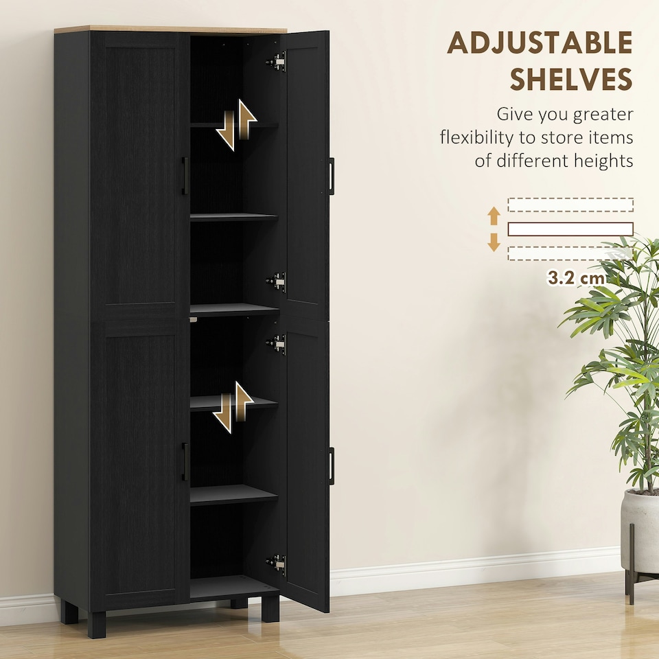 image 1 of HOMCOM Freestanding Kitchen Cupboard, 4-Door Storage Cabinet with Adjustable Shelves, Modern Kitchen Pantry for Dining Room, 170cm, Grey Wood Effect