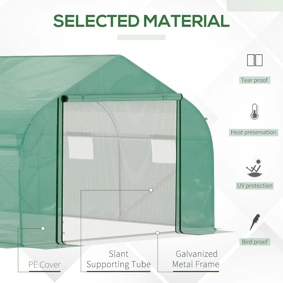 image 1 of Outsunny 4.5 x 3 x 2m Outdoor Tunnel Greenhouse w/ Roll Up Door 6 Windows Green
