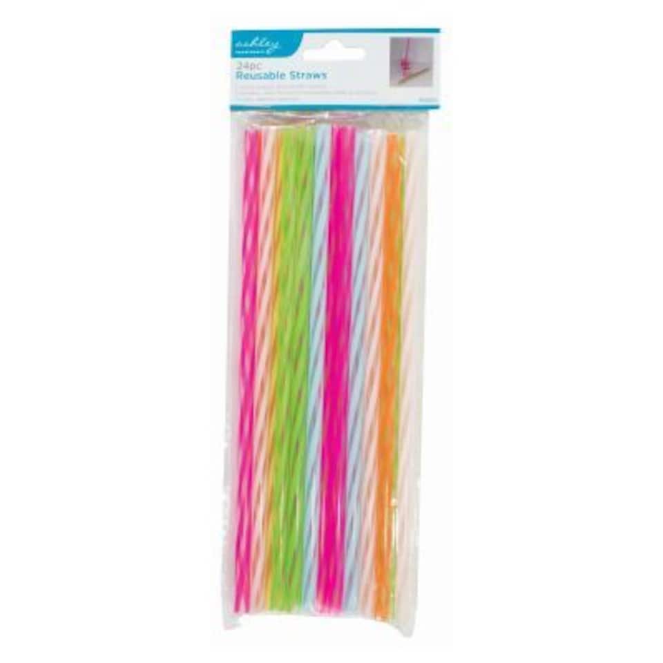 Ashley Reusable Straws - 23cm - Multi Stripe - Pack of 24