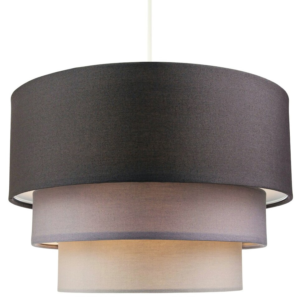 image 1 of Contemporary Round Triple Tier Soft Grey Cotton Fabric Pendant Light Shade