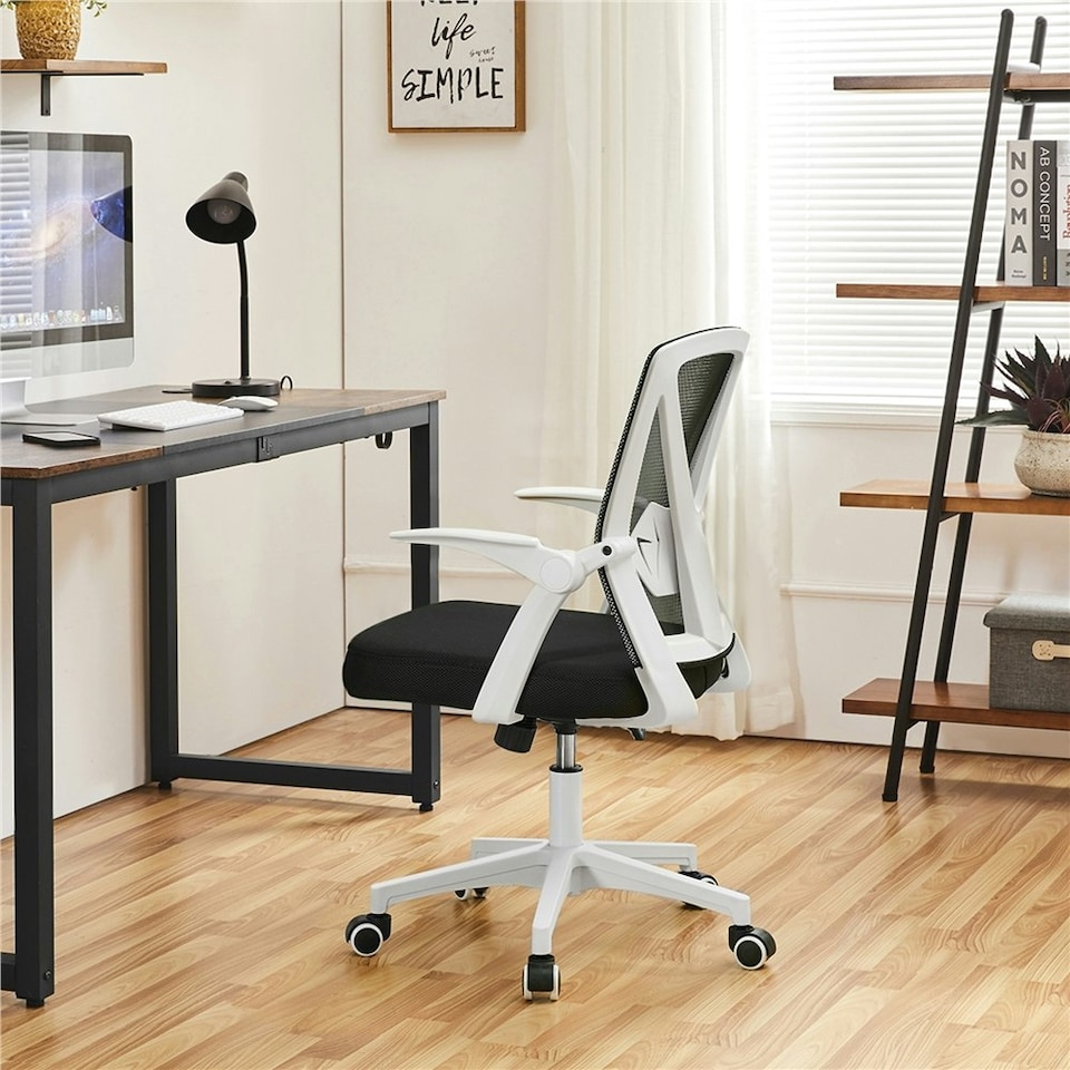 image 1 of Yaheetech Mesh Office Chair with 90° Flip-up Armrests | White