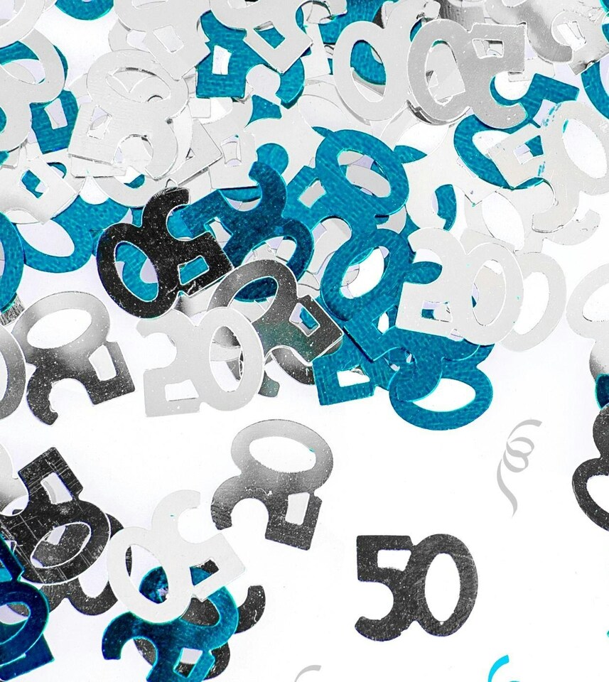 image 1 of 50th Birthday Confetti Blue & Silver 1 pack x 14 grams birthday decoration Foil Metallic 1 pack