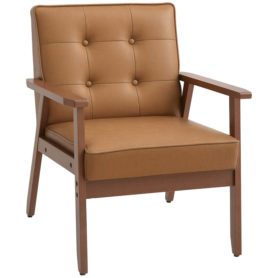 image 1 of HOMCOM Accent Chair PU Leather Armchair with Armrests for Living Room Brown