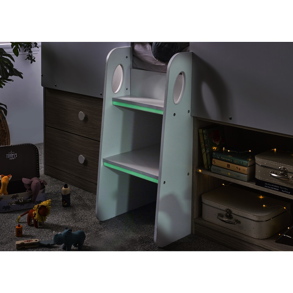 image 1 of Orpheus 90cm Single White and Wood Effect Treehouse Midsleeper Cabin Bed