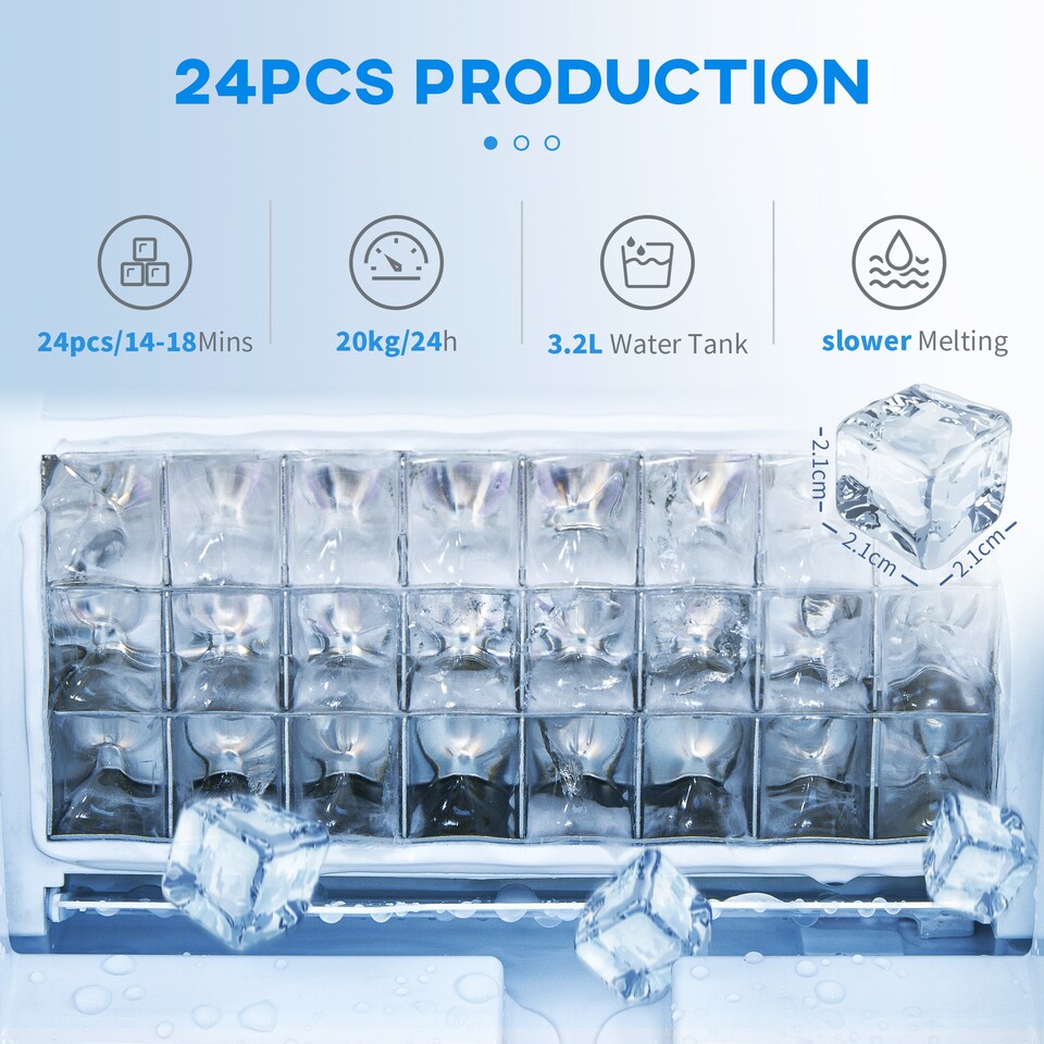 image 1 of HOMCOM 20kgDay Ice Maker Machine Countertop, Stainless Steel Portable Ice Cube Maker, 2 Ways to Add Water, 24 Pcs Ready in 14 Mins, Adjustable Ice Size, Self-Cleaning with Scoop & Basket, 3.2L,Silver