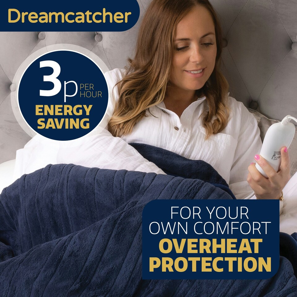 image 1 of Dreamcatcher Navy Blue Soft Microfleece Electric Blanket Heated Throw 160x120cm Blue