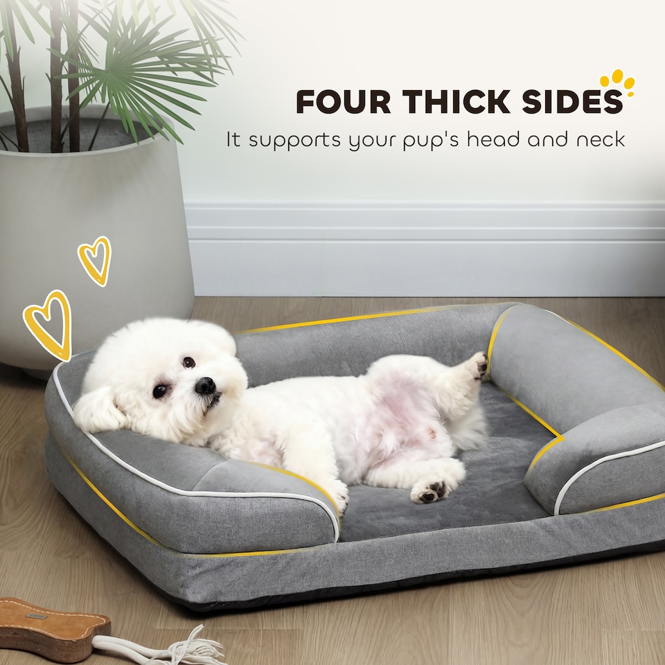 image 1 of PawHut Dog Sofa Bed, Washable Pet Bed with Non-Slip Bottom, Grey