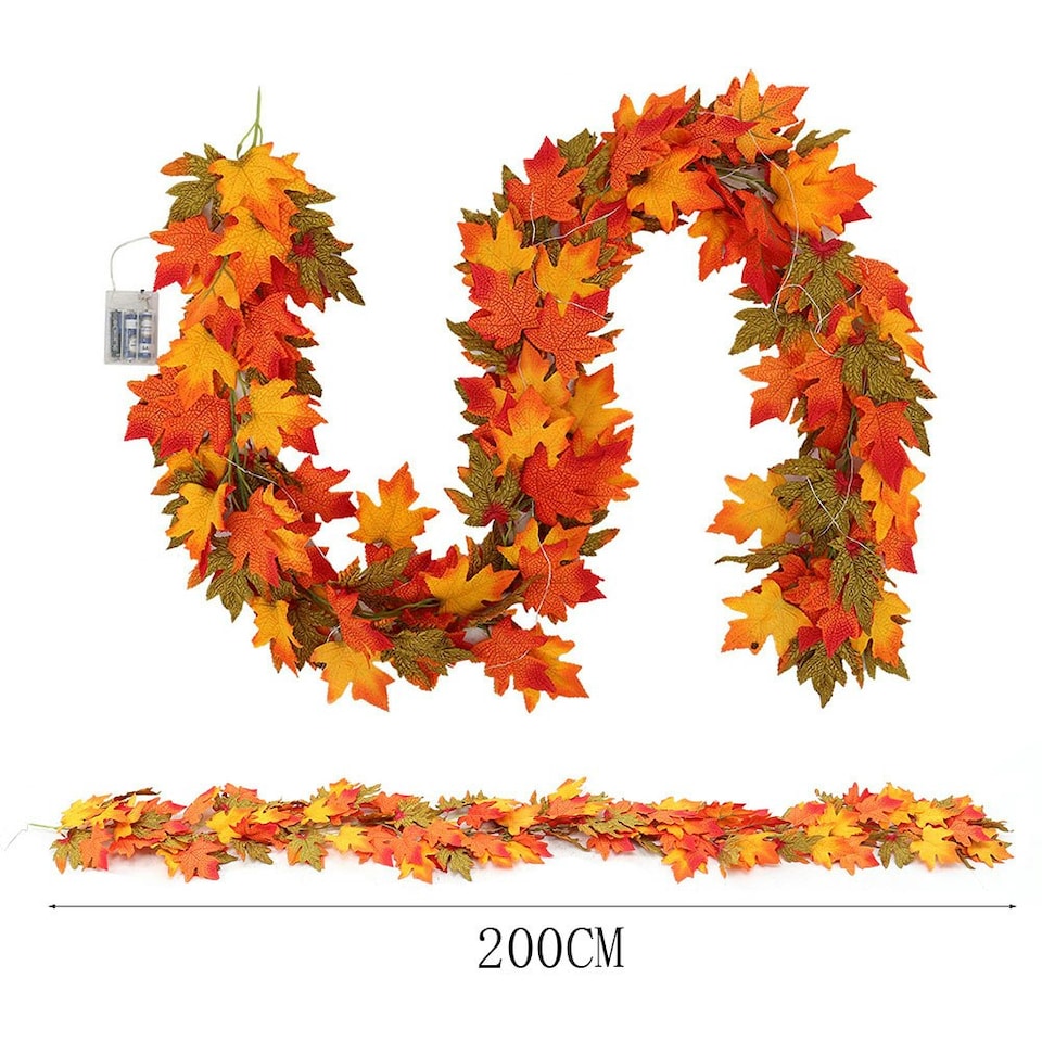 image 1 of Living and Home Maple Leaf Garland with Lights - 2m Halloween Decor