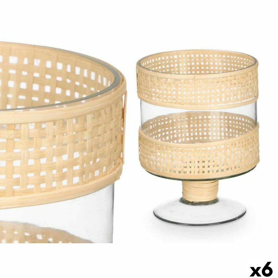 image 1 of Candleholder SG-29685 Transparent Natural Glass Rattan 15 x 20 x 15 cm (6 Units) N/A