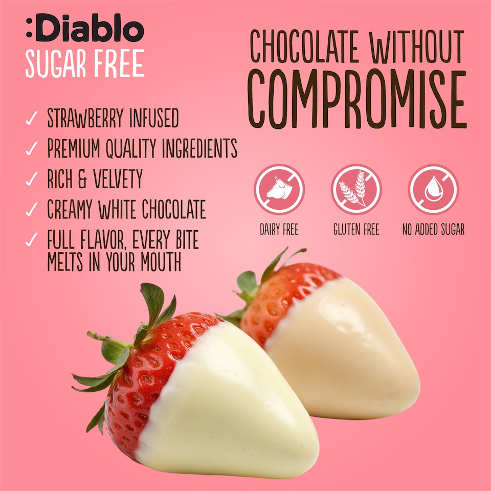 image 1 of Diablo No Added Sugar White Chocolate with Strawberry 75g