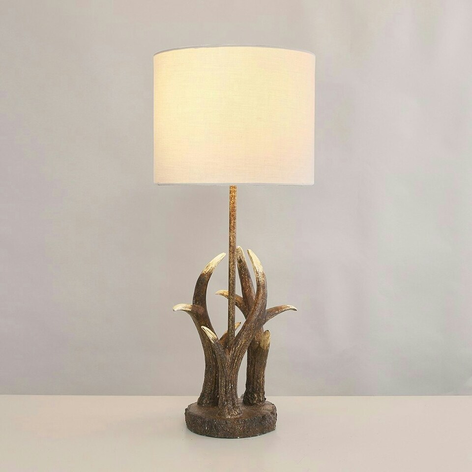 image 1 of ValueLights Brown Table Lamp Drum Grey Shade Grey