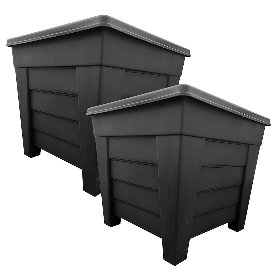 image 1 of 2 x Black 33cm Square Garden Plant Pot Perfect For Indoor & Outdoor Flowers Black