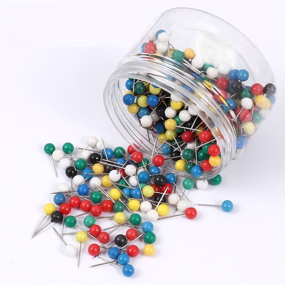 image 1 of Tub of 300 Assorted Colour Map Pins 5mm