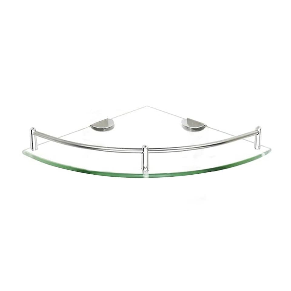 image 1 of Living and Home 1 Tier Bathroom Glass Corner Shelf Wall Mounted - 20*20cm