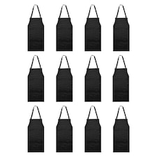 Nicola Spring Cotton Kitchen Bib Aprons - One Size - Black - Pack of 12