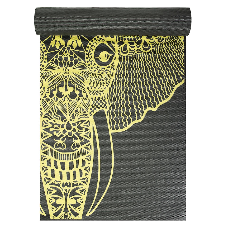 image 1 of Yoga Studio Designed Sticky Yoga Mat 6mm - Grey Yellow Elephant | Multi | Grey Yellow Elephant | 183cm x 61cm x 6mm