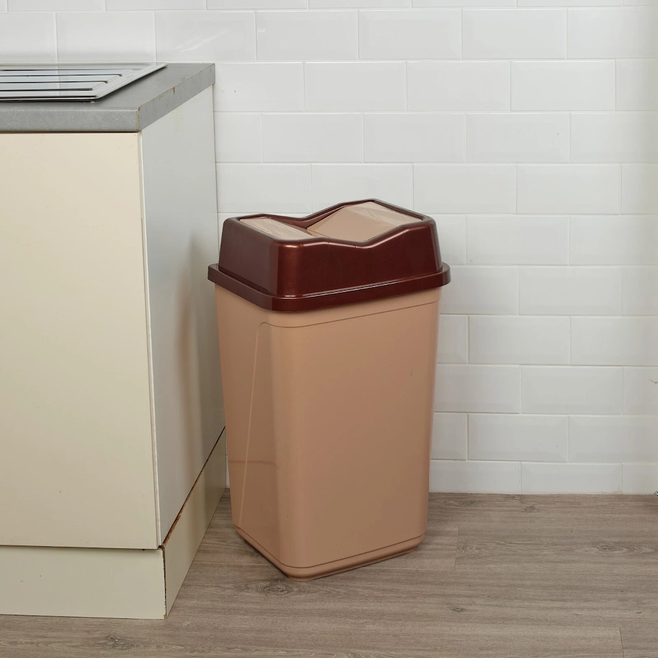 image 1 of Plastic Waste Recycling Bin With Butterfly Lid for Kitchen or Office | Brown | 50L Cappuccino