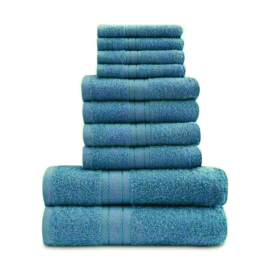 image 1 of VELVETIO 10 Piece Towel Bale Set Toronto Stripe Pattern - 100% Cotton, 450 GSM Blue