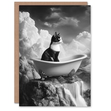 Cat Lover Kitten Bathtub Waterfall Cliff Surreal Birthday Greeting Card