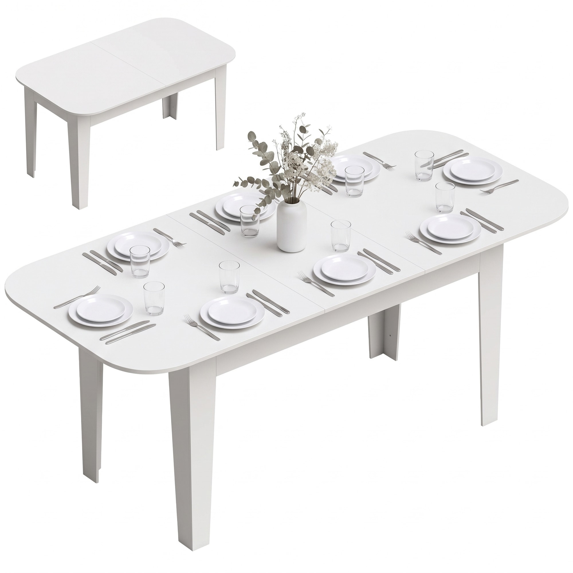 HOMCOM 140-180 cm Extendable Oval Dining Table for 4-6 Round Edges White, White