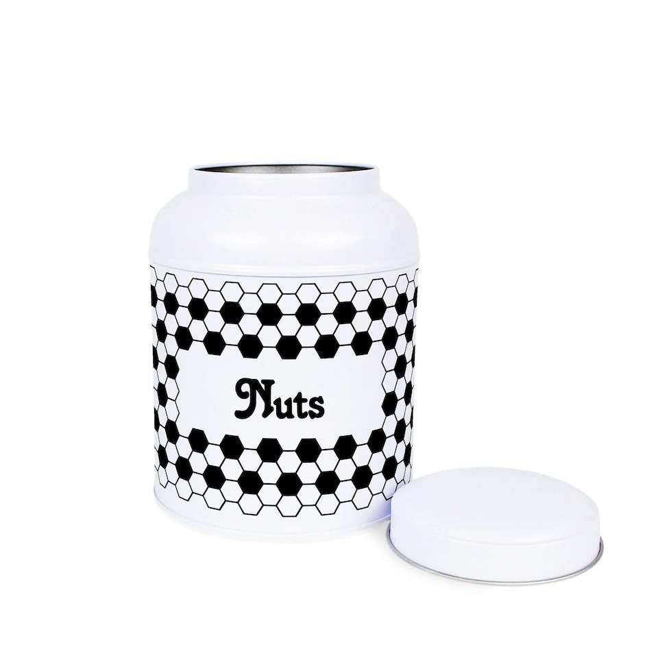 image 1 of Hexagon Tiles Nuts Canister - Small Domed Lid Kitchen Storage Jar