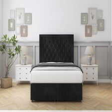 Sloomy Montana Black Naples Ottoman Bed Base With 54" Floor Standing Headboard 5' King | Black | Black | King | 1