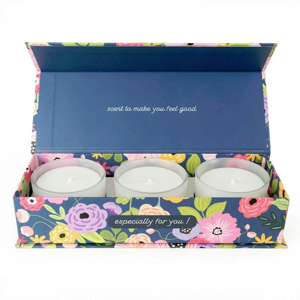 image 1 of Candlelight Thank You Set of 3 Candles Gift Box Floral | Blue | One Size | 1