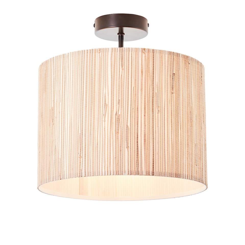 image 1 of Longshore Single Semi Flush Ceiling Lamp, Natural Seagrass, Matt Black