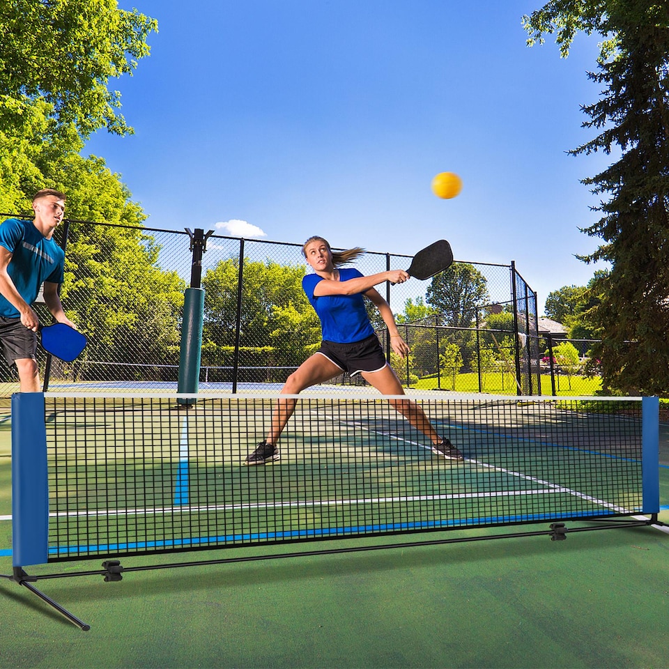 image 1 of COSTWAY Portable Badminton Net Height Adjustable Tennis Net w/ Poles