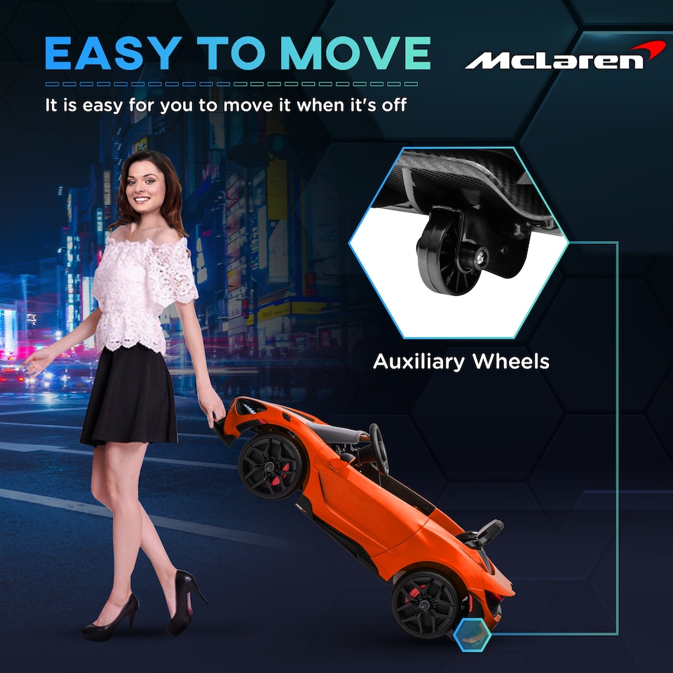 image 1 of AIYAPLAY McLaren 765LT Licensed Electric Car for Kids with Butterfly Doors, 12V Kids' Electric Ride on with Remote Control, Transport Wheels, LED Lights, MP3 Music, Horn, for 3-6 Years, Orange