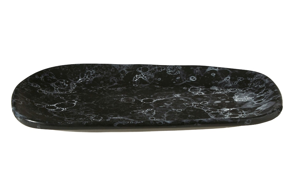 image 1 of Interiors By Premier Small Black Marble Effect Serving Platter,Stoneware Food Platter With Irregular Oval Design,Dinner Platter