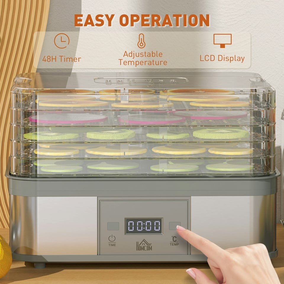 image 1 of HOMCOM 5 Tier Food Dehydrator, 245W for Drying Fruit, Meat, Vegetable, Black