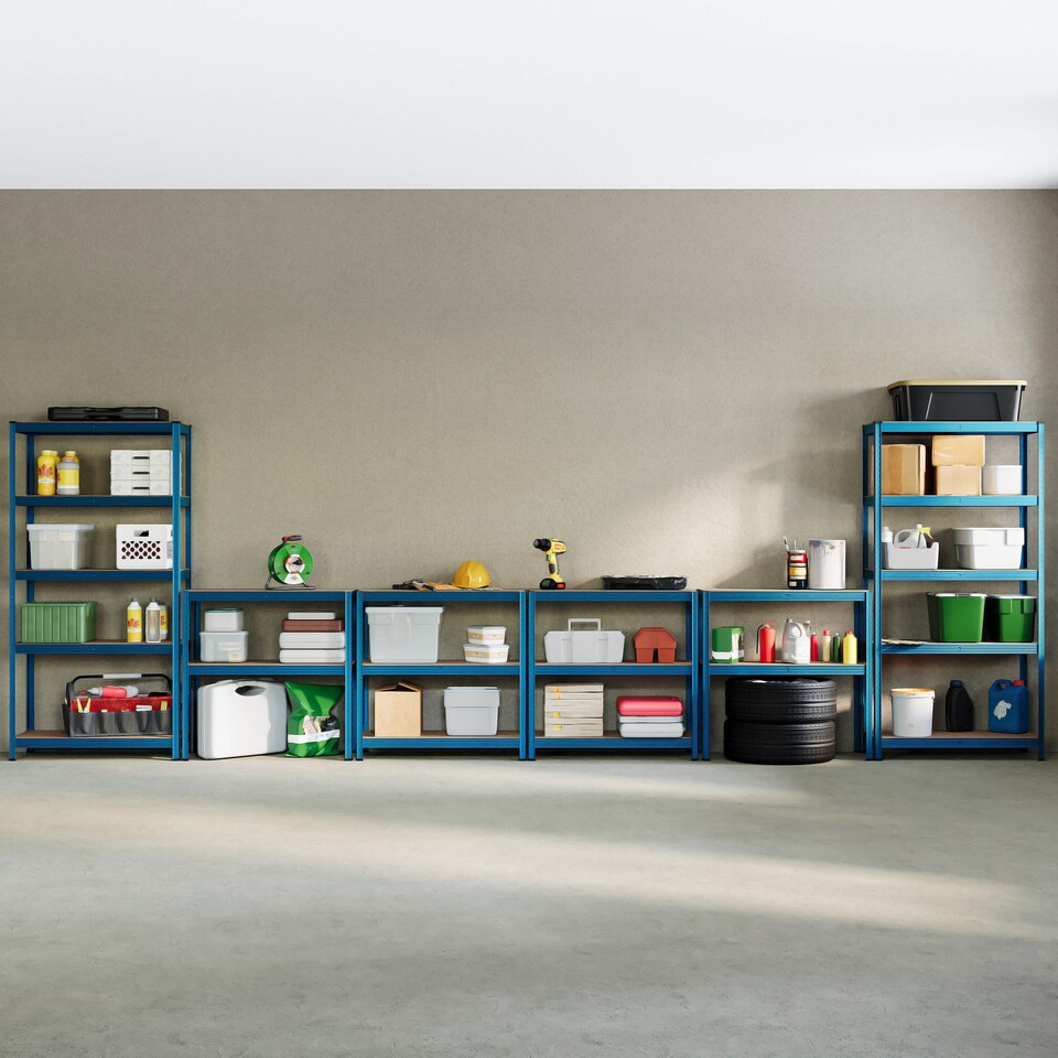 image 1 of Home Vida 5 Tier Heavy Duty Adjustable Steel Garage Shelving, Blue - Holds 875kg - (Set of 4) | Blue | Blue | Medium