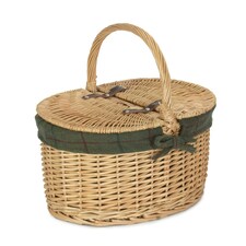 Cotton Lined Buff Oval Picnic Basket Green | Green | One Size