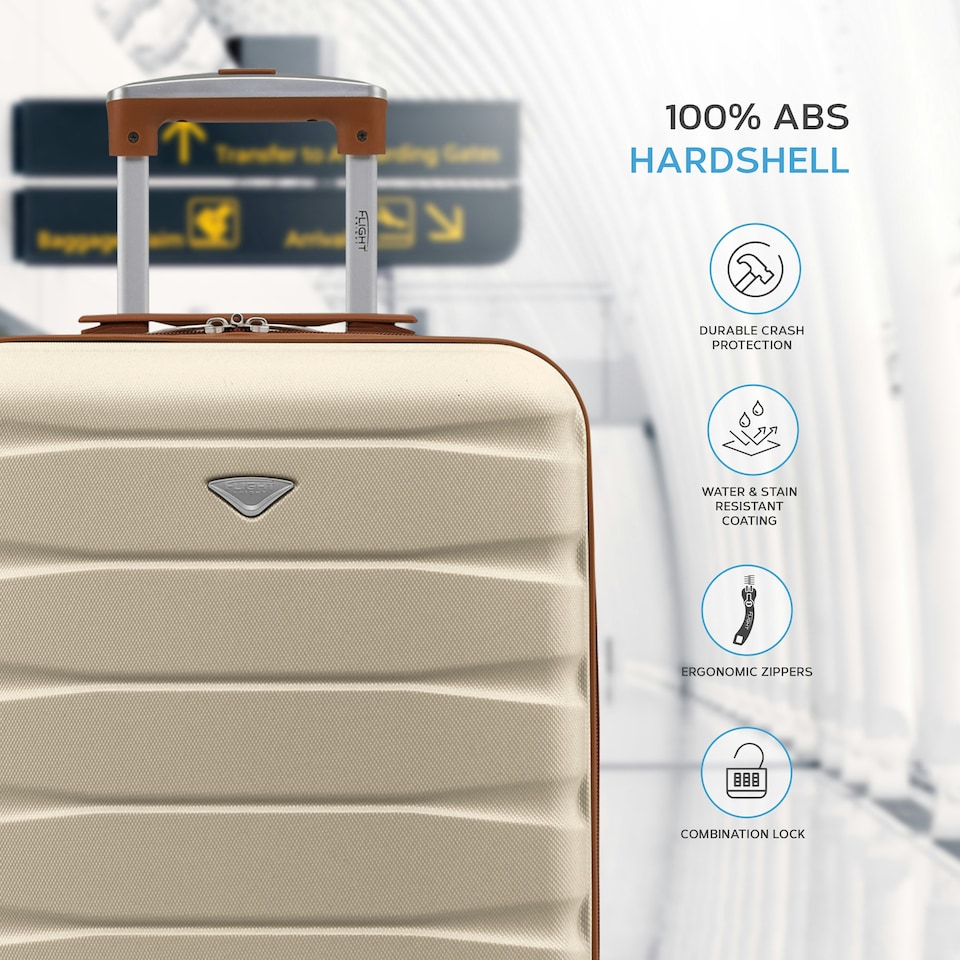 image 1 of 55x40x20cm Ryanair (Priority) TUI, Carry on Cabin Suitcase Hard Shell Approved for 60+ Airlines Cream | Cream/Brown | Cabin Bag
