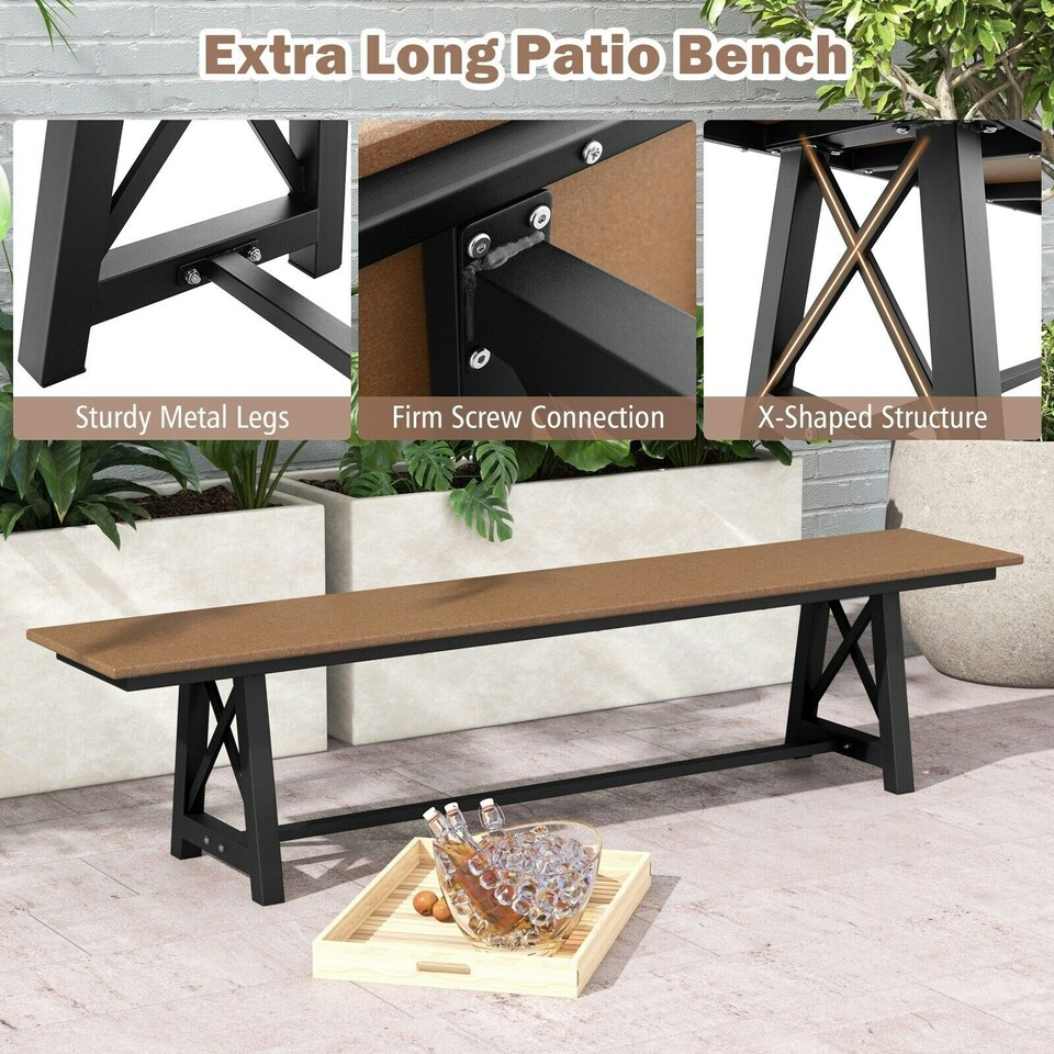 image 1 of COSTWAY Patio 183cm Extra Long Bench Outdoor Backless Bench Brown