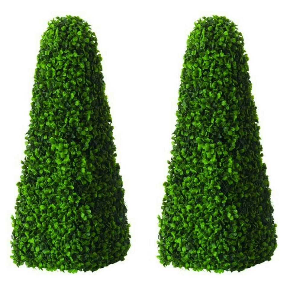 image 1 of Primrose Artificial Buxus Grass Obelisk Topiary Tree with Square Base 60cm